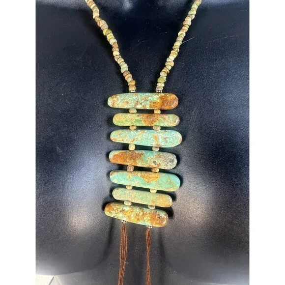 vtg Southwest Native American Royston Turquoise Sterling Statement Necklace 22'' - Picture 3 of 5